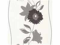 Moderne Blumentapete in Weiß und Grau | Florale Tapete mit Wellenmuster | Vinyl