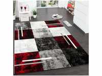 Designer Teppich Modern mit Konturenschnitt Karo Muster Grau Schwarz Rot...