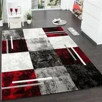Paco Home - Designer Teppich Modern Mit Konturenschnitt Karo Muster Grau Schwarz Rot