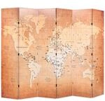 Vidaxl Folding Room Divider 228x170 Cm World Map Yellow