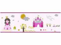 Prinzessin Tapete als Bordüre | Märchen Tapetenbordüre in Rosa und Pink für