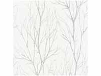 Bricoflor - Baum Tapete in Weiß Grau Wald Vliestapete mit Metallic Effekt aus Vinyl