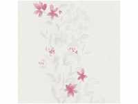 Blumentapete in Weiß und Pink | Florale Landhaus Tapete für Esszimmer und...