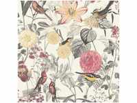 A.s.creations - Englische Tapete mit Vögel Muster rot gelb creme | Vintage