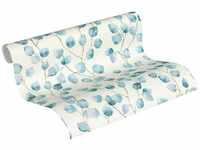 Aquarell Tapete in Weiß und Blau | Wasserfarben Vliestapete mit Lindenblättern