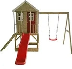 Wendi Toys - Holz Stelzenhaus Alpaka Mit Roter Rutsche, Schaukel Und Sandkasten Natur