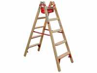 Holz Comfort-Stufenstehleiter Nr. 10577 2x5 mit Eimerhaken und Werkzeugablagetasche -