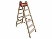 Holz Stufenstehleiter mit Comfort-Stufen mit Werkzeugablage 2x6 Stufen -...