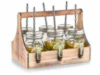 Box für Trinkgläser-Set, 6 x Glas mit Stroh, Holz, ZELLER