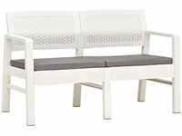 2-Sitzer-Gartenbank Doppelsitzbank mit Kissen Weiß 120 cm Kunststoff vidaXL