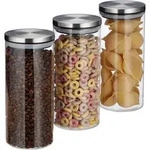 Vorratsglas 3er Set, 1,3 L, Luftdicht, Edelstahl Deckel, F&uuml;r Pasta, M&uuml;sli & Reis,