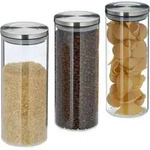 Vorratsglas 3er Set, Luftdicht, Edelstahl Deckel, F&uuml;r Pasta, M&uuml;sli & Reis, 1,5 L
