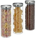 Vorratsglas 3er Set, Luftdicht, Edelstahl Deckel, F&uuml;r Pasta, M&uuml;sli & Reis, 1,6 L