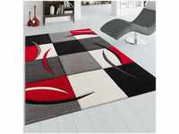 Designer Teppich mit Konturenschnitt Karo Muster Rot Schwarz 200x290 cm - Paco...