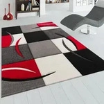 Paco Home - Designer Teppich Mit Konturenschnitt Karo Muster Rot Schwarz 200x290 Cm