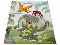 Paco Home - Kinderzimmer Teppich Grün Dinosaurier Dschungel Vulkan 3-D Effekt