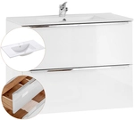 Waschtisch-unterschrank 80cm Mit Keramik-waschbecken Toskana-56 Hochglanz Wei&szlig;,