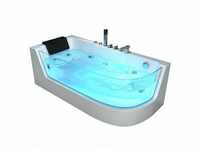Whirlpool Badewanne - carica Rechts weiß mit Heizung und Massage - Maße: 170 x 80 x