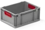 Transportstapelbeh&auml;lter L400xb300xh170mm Grau Pp Geschlossener Griff Rot