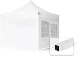 3x3 M Faltpavillon, Economy Stahl 30mm, Seitenteile Mit Sprossenfenstern, Wei&szlig;