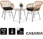 Gartenm&ouml;bel Tisch 2 St&uuml;hle Auflagen Rattan-optik 3-teilig Sicherheitsglas