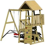 Wendi Toys - Holz Spielturm Gorilla Mit Rutsche, Kletterwand, Schaukel Und
