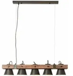 Brilliant Lampe Plow Pendelleuchte 5flg Schwarz Stahl/holz 5x A60, E27, 10w, G.f.