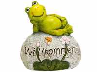 Dekofigur Frosch Willkommen 34 x 31 cm grau grün Gartenfiguren - Trendline
