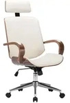 Swivel Office Chair With Headrest Cream Faux Leather And Bentwood