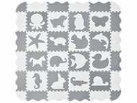 Kinder Puzzlematte Timon 36 Teile mit 16 Tieren in grau weiß - rutschfest &