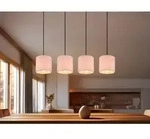 Pendelleuchte Elmau Mit Stoffschirmen Beige & Naturholz Baldachin, Breite 100cm