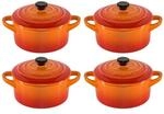 Le Creuset - 4x1 Mini Braeterset M.deckel 10x5cm Ofenrot