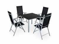 Gartenmöbel Set 4 Stühle mit Tisch 90x90cm Aluminium Sicherheitsglas...