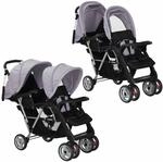 Vidaxl Zwillingsbuggy Aus Stahl In Grau Und Schwarz