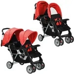 Zweipl&auml;tziger Kinderwagen Aus Stahl In Rot Und Schwarz