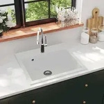 Granitsp&uuml;le Einzelbecken Wei&szlig; Vidaxl