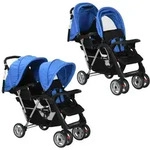 Tandem-kinderwagen Stahl Blau Und Schwarz Vidaxl
