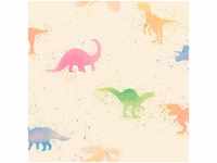 Dino Tapete bunt Vlies Kindertapete mit Dinosauriern in Wasserfarben Optik Tier