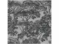 Nostalgische Tapete mit Baum Muster Vlies Waldtapete in Grau Schwarz für Büro und