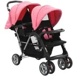 Tandem-kinderwagen Stahl Rosa Und Schwarz Vidaxl