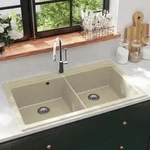 K&uuml;chensp&uuml;le Granit Doppelwaschbecken Beige