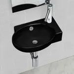 Keramik Waschbecken Mit Hahn/&uuml;berlaufloch Schwarz Rund Vidaxl