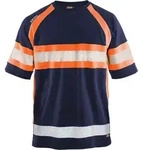 Hochsichtbares Anti-uv Arbeitst-shirt 3337 - Marine/neonorange Xs