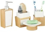 Badezimmer Set, 4-teiliges Badzubeh&ouml;r Aus Keramik Und Bambus, Seifenspender Und
