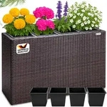 Blumenkasten 4 Innent&ouml;pfe Polyrattangeflecht Herausnehmbar Blumentopf &Uuml;bertopf