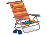 Relaxdays Liegestuhl klappbar, verstellbar, Strandstuhl mit Nackenkissen, Armlehnen &