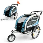 Samax 360&deg; Drehbarer Fahrradanh&auml;nger 2in1 Jogger - In Blau - Silver Frame