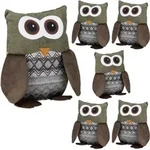6er Set T&uuml;rstopper Eule, T&uuml;rpuffer Stoff, T&uuml;rsack Boden, T&uuml;rhalter Kinder,