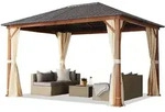 Gartenpavillon 3x4 M Holzoptik, Stahldach Hardtop 4 Seitenteile In Champagner