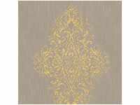 Barock Tapete in Taupe Elegante Textiltapete mit Gold Glitzer Ornament Neobarock